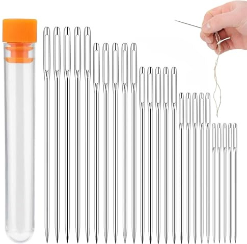dinghaole 25 Pièces Aiguilles à Coudre à la Main, 5 Tailles Aiguilles à Broder, Aiguilles à Main avec 1 Tube de Rangement pour Patchwork Matelassage Point de Croix Canevas Tricoter Broderie