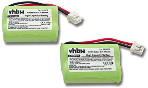 vhbw 2x batteria compatibile con Audioline DECT 7800 Mikro, 7500 Plus telefono fisso cordless (400mAh, 2,4V, NiMH) verde