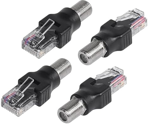 Wenxiaw 4 stycken RF till RJ45-koaxialomvandlare, RF-uttag till RJ45-kontakt koaxialkabel till ethernet-adapter koax-barrel adapter för linjetester för övervakningsutrustning dator kringutrustning