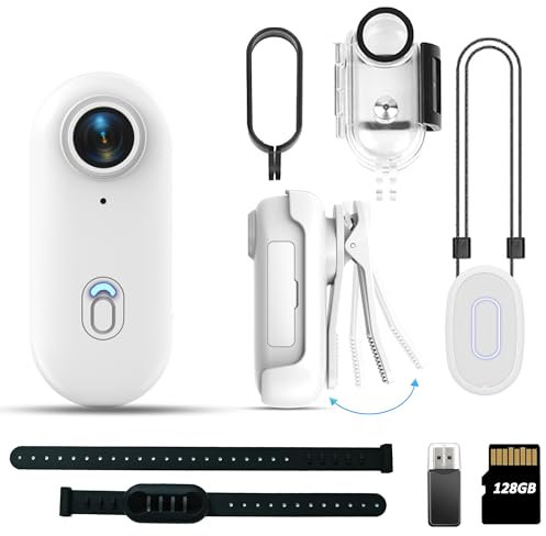 4K Mini Body Camera, 128GB Thumb Size Wearable Cam, Hands Free Action Cam with 360° Rotatable & Magnetic Clip, Portable Body Worn Camera for Security, Travel, Work, Lectures, Pet Walking (White)