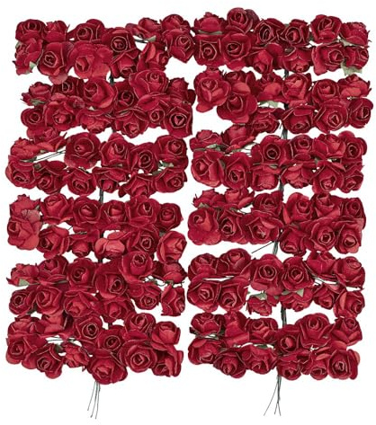 Piccole rose artificiali in carta, fiori decorativi con manico in filo per il fissaggio, teste di rose circa Ø 2 cm, rose artificiali, fiori artificiali, fiori di filo per il fai da te, 144 pezzi