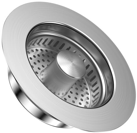 MOWETOO Filtro di scarico per lavello da cucina e tappo per lavabo per profondità > 40 mm, foro per lavello 75-86 mm, tappo di scarico 3 in 1 in acciaio inox pop-up