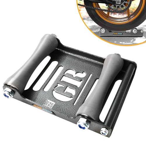 GRAND PITSTOP Motorcycle Roller Wheel Cleaning Stand - Paddock Stand Replacement - Wheel Roller Stand with Ramp Support for tire Cleaning & Chain Lubrication (Roller Large Antic Silver)