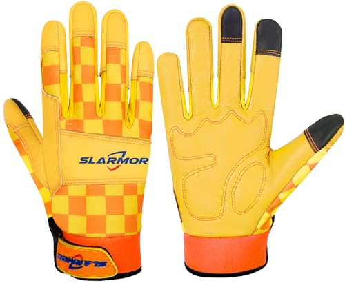 SLARMOR guantes de jardinería para damas, resistentes a pinchazos de cuero de vaca, transpirables con agarre - Guantes de trabajo seguros y duraderos, para mujeres