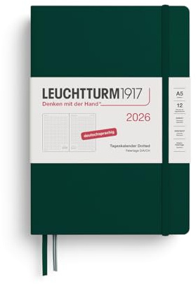 LEUCHTTURM1917 372602 dagkalender prickad medium (A5) 2026, 12 månader, Skogsgrön, tysk