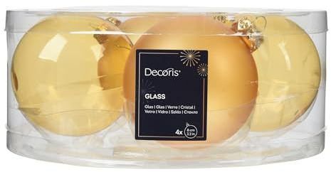 Weihnachtskugeln Glas 8cm 4 Stück - matt & glänzend transparent - Große Christbaumkugeln Weihnachtsbaumkugeln für Weihnachten - Christbaumschmuck & Weihnachtsbaumschmuck - Hellgold transparent