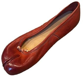 Split Toe Ballet Flats, Leather, Brown, Slip Resistant Comfort Shoes (Adult, Women, 8, Numeric, US Footwear Size System, Wide)