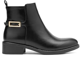 Bottines Femme à Petit Talon Carré | Boots Classiques en Similicuir | Facile à Enfiler avec Côté Élastique et Boucle Dorée (68323 Noir, Système Taille Chaussures EU, Adulte, Numérique, Moyen, 38)