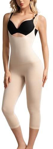 Suprenx Women's Open Bust Full Body Shapewear - Tummy Control Capri Bodysuit with U-Back, Butt Lifting & Thigh Slimming