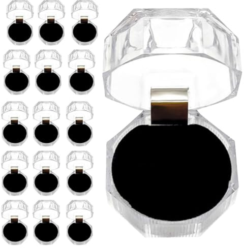 NIYANGLE Caja de Joyería Transparente Negra para Anillos, Estuche Compacto de Plástico Flocado, 20 Unidades para Almacenamiento y Viaje, Organizador Portátil para Bodas y Uso Doméstico