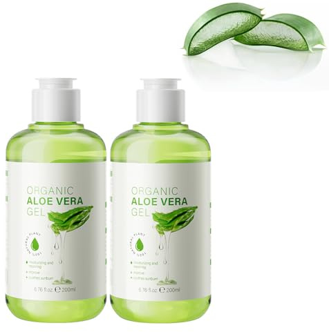 Ren aloe vera gel, naturlig aloe vera fuktgivande och lugnande vård för ansikte, kropp och hår, naturlig after sun gel för torr och solstressad hud (2 st)
