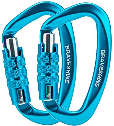 BRAVESHINE 2 Pack Carabiner Clip Heavy Duty, 12KN Auto Locking Carabiner, Twist Lock Carabiner Keyring, D Clips Hook for Hiking, Camping, Hammock, Dog Lead, Swing