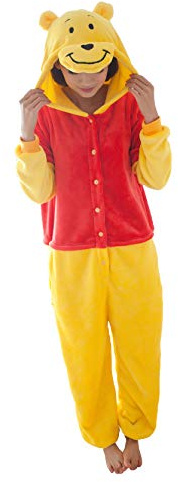 FunnyCos Pyjama unisexe pour adulte - Déguisement animal avec capuche, idéal pour Halloween, cosplay, détente, Winnie l'ourson, M (Fits Height 158-167cm)