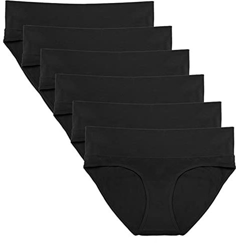Intimate Portal Maternity Underwear Cotton Pregnancy Postpartum Panties Foldable Under the Bump Briefs 6 Pack Black M