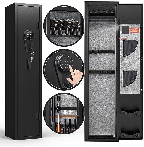 KAER Assembled Gun Safe for Rifles and Pistols with Electronic Lock Steel Gun Cabinet for 3-5 Shotguns 5 Handguns and Ammo Large Rifle Safe for Home Gun Owner with Removable Shelf Gun Rack LED Light