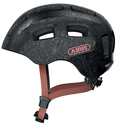 ABUS Fahrradhelm Youn-I 2.0 - mit Licht für Kinder, Jugendliche und junge Erwachsene - für Mädels und Jungs - Schwarz mit Blumen-Muster, Größe M