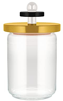 Alessi Mr. Sottsass I Suppose ES16 / 100 1 - Design Hermetic Glass Jar with Beech Wood Lid, Yellow, Black and White