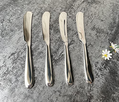 Pretihome 4 Pieces Set Butter knife, Pate Knife Cheese Spreader, Thick and Smooth Handle Food Safety Material Stainless Steel 18/10 SUS 304# for Home Restaurant Party breakfast (Mirror)
