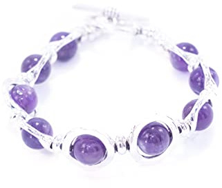 NILUXE DESIGN -Pulsera Mujer Piedras Naturales Engarzadas Zamak Bañado en Plata-Pulsera Gemas Semipreciosas-Brazalete Piedra Natural-Distintas Piedras Energéticas Curativas Amuleto(Amatista)