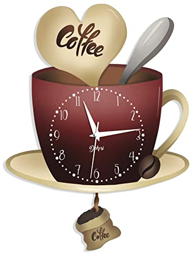 DEKORI Orologio da Parete con Pendolo, Prodotto in Italia, Design Moderno, Ideale per la Cucina, Movimento Silenzioso e Design Elegante (Tazzina)