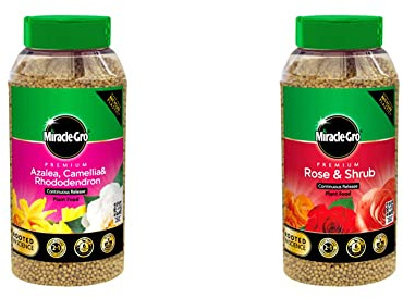 Miracle Gro Premium Azalea, Camellia and Rhododendron Continuous Release Plant Food and Premium Rose & Shrub Continuous Release Plant Food, 900G