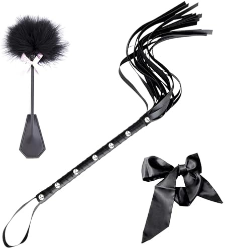 Adulte Sets Avec Flogger Fouet En Cuir & Masque Pour Les Yeux En Satin & Paddle De Chatouilles à Plumes,Set 3 Pièces Fétiche Toys,Jouet Pour Couples Extrême