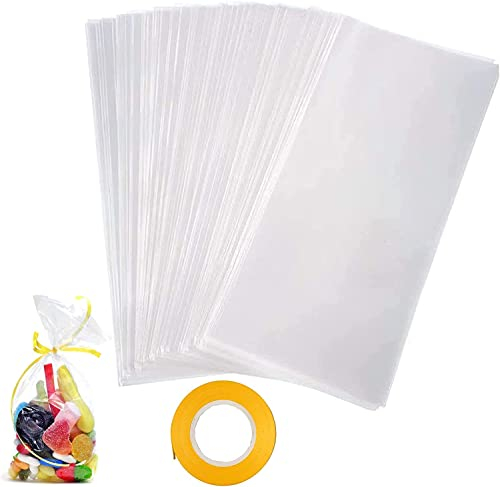 100 sacchetti di cellophane trasparenti, 6 x 19 cm, sacchetti di caramelle, sacchetti di cellophane con 100 sacchetti regalo per biscotti al cioccolato e caramelle, bomboniere