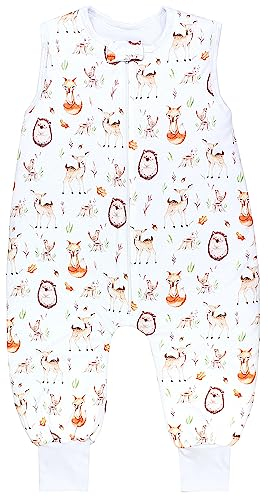 TupTam Schlafsack mit Füßen – Ganzjahresschlafsack Baby 2.5 TOG aus Baumwolle, OEKO-TEX zertifiziert, Farbe: Waldtiere/Igel/Rehe, Größe: 116-122