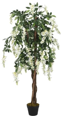 vidaXL Konstväxt blåregn 840 blad 150 cm grön och vit, konstgjorda blommor, blommig inredning, falsk växt, konstgjorda träd, konstgjorda träd