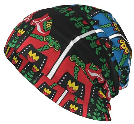 ZISHAK Berretto quadrato riflettente alla moda, berretto casual, cappello elastico senza tesa per sport e attività all'aperto, Corridore svedese Dala Horse Folk, taglia unica