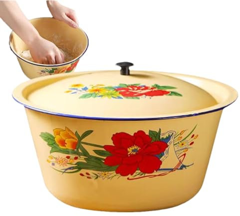 Rurunklee Bol mélangeur en émail, vaisselle vintage en émail avec couvercle, petit bol à soupe émaillé, plats asiatiques pour servir des salades, plats en émail pour ramen, pâtes
