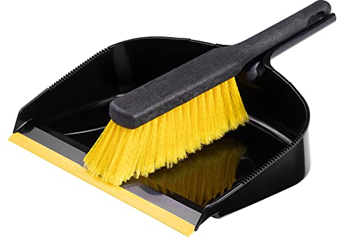 Hardys Jumbo Large Dustpan and Brush Set - Rubber Lip 32cm Large Dust Pan & Stiff, Soft 35cm Long Brush for Cleaning All Surfaces | Professional Indoor & Outdoor Dustpan Set