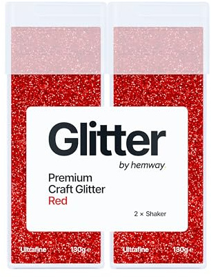 Hemway Craft Glitter Shaker Red 130g x2 Pack Ultrafine | for Resin & Epoxy Crafts, Christmas Art Supplies, Nail, Body, Face, Eye, Festival, Crafting, Slime, Sparkle