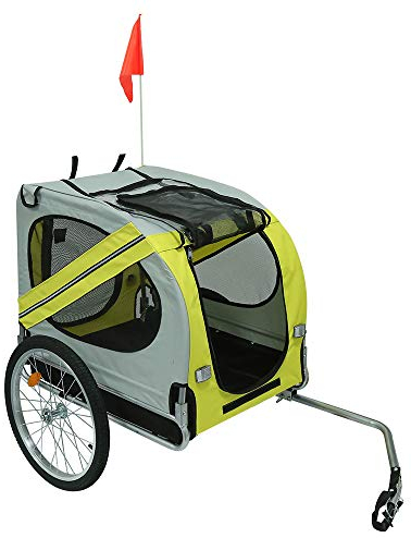 Fahrradanhänger für Hunde, Hundeanhänger, Fahrrad Anhänger für Hunde, Hundefahrradanhänger mit Reflektoren, Hundebuggy Tragfähigkeit 40KG (Gelbgrau)