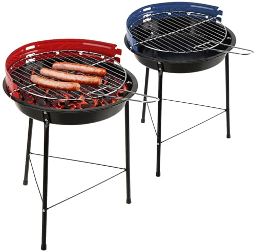 com-four® 2X BBQ Grill - Dreibein mit höhenverstellbarem Grillrost und Windschutz - runder Standgrill aus Metall für Balkon, Terrasse, Garten - Holzkohle-Tischgrill [Auswahl variiert] (2 Stück)