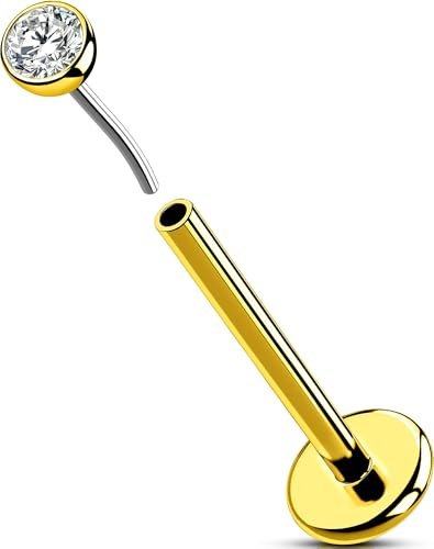 OUFER Kroppspiercing näsa piercing smycken trådlösa helix örhängen 18 g titan guld labret piercing smycken 5/6/8/10/12 mm läpp helix tragus piercing brosk näsa stud bar, 6mm, Titan, Kubisk zirkon