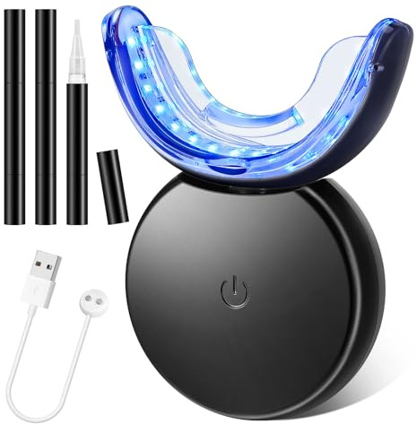 Kit Blanqueamiento Dental, Blanqueador Dental Profesional con Luz Led y Gel Blanqueador Dental, Blanquear Dientes Fácilmente en Casa, Seguro e Indoloro, Para Manchas de Humo, Dientes Negros e Sarro