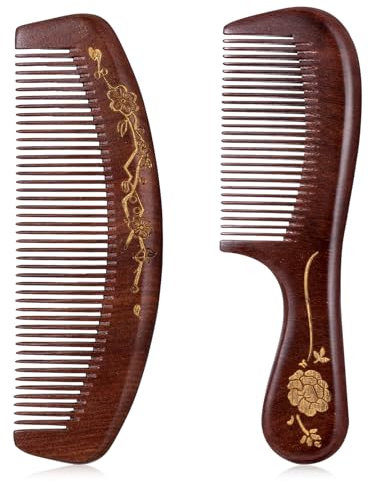 2 Stück Holzkamm Haare,Geburtskamm Haarkamm Holzkamm Fein Natürliche Wehenkamm Sandelholz Kamm Damen Antistatischer Feiner Zahnkamm Dauerhaft Strähnenkamm für Schwangere Frauen Birth Comb
