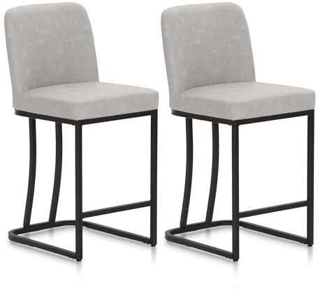 ALPHA HOME - Juego de 2 taburetes de bar, sillas de cocina con estructura metálica, taburete de cocina con respaldo, asiento acolchado, taburete de mostrador, taburete de bistró para cocina, bares