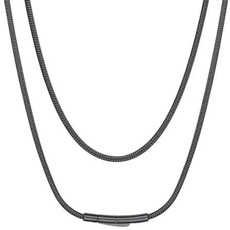 Suplight Cadena Hombre Negro Acero Inoxidable Collar Serpiente Eslabones Unisex Plateado 2mm de Ancho 41cm de Longitud Cadena Hombre Mujer Chapado en Negro con Caja de Regalo de Joyería