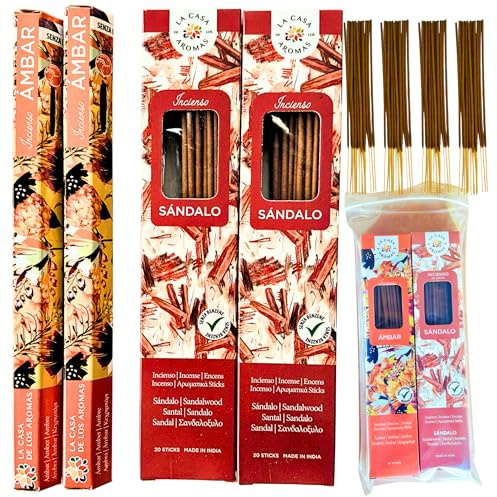 80 Varillas de Incienso REPELENTES ANTIMOSQUITOS - Ambientador Natural – Ahuyenta Mosquitos, Moscas, Bichos Voladores – Jardín, Exterior e Interior – Fragancias: Sándalo y Ámbar con Bolsa Anti-Humedad