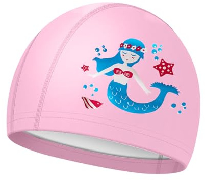 Kids Swimming Cap, Girls Swimming Cap Boys Kids For 4-10 Years Old Childs With Long Hair Waterproof Swim Hat Caps Stretchable Pu Material For Pool And Water Activities