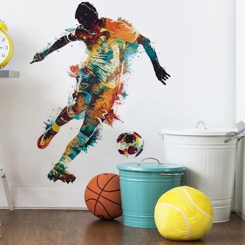 Runtoo Autocollant mural pour chambre de garçon, motif but de football, autocollant mural à décoller et à coller pour chambre d'adolescent