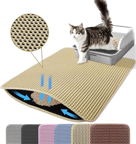 Petinstinct Tapete de Arena para Gatos, 116x66cm, Extra Grande, de Doble Capa, Antideslizante, Impermeable, a Prueba de orina, Suministros y artículos Esenciales para Gatitos, Beige