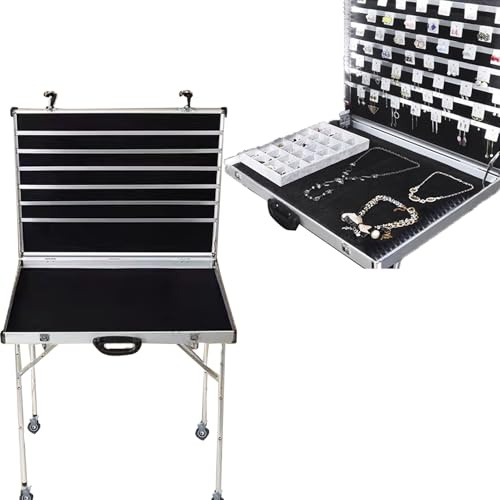 Carrito Puesto de Vendedor Carrito con Ruedas para Venta Ambulante de Joyas, Carrito de Aleación de Aluminio para Negocios, Quiosco Plegable para la Venta de Aretes, Collares y Artesanías.(80x60cm(31.
