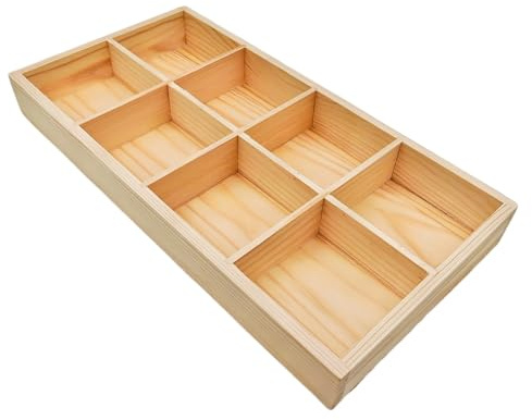Anktily Unvollendete Holz-Aufbewahrungsbox mit Trennwänden, 8 Fächer, Vitrine, Socken-Organizer, Unterwäsche-Aufbewahrungsbox, Holz-Display-Tablett für Schmuck, Sammlerstücke