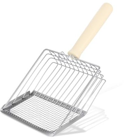 Ptwola kattströspade av metall kattunge snabb siktande metallskopa djup spade sil hållbar robust kattspade lyftare stänkskärm med praktiskt långt trähandtag för ägare av flera katter