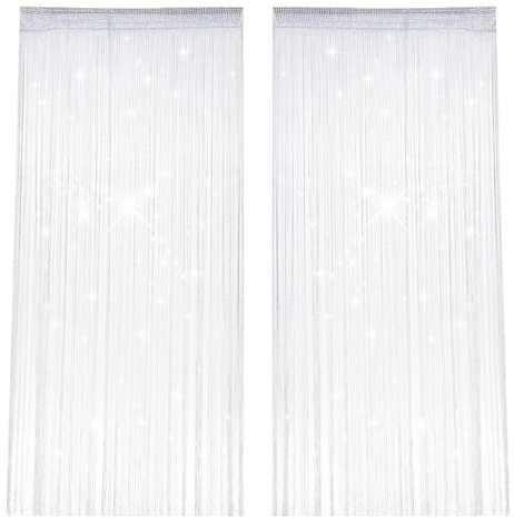 2 Pezzi Tende Mosche Porta, 100 X 200 cm Bianco Lampeggiante Tenda a Fili, Tenda Antimosche per Porta Esterna, Spazio Divisorio, Adatto per Matrimonio, Caffetteria, Decorazione Della Finestra