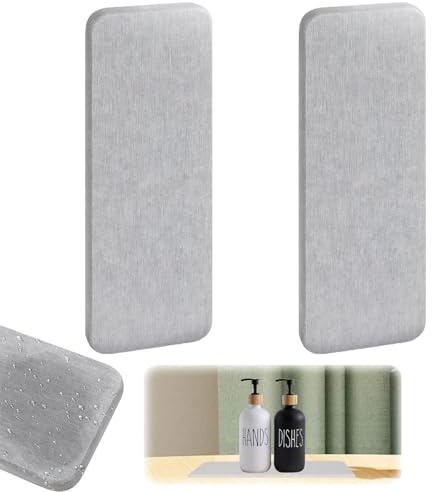VIDSTW 2 Pezzi Tappetino Bagno Asciugatura Rapida Tappeto Diatomite Bagno 22 x 8cm Assorbendo Pietra Lavandino Diatomite Antiscivolo Design Smussato per Lavandini Bordi Vasca Box Doccia