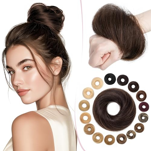 SEGO Pro Haarteil Mit Gummiband Echthaar Dutt Haarteil Echthaar Haargummi Mit Haaren Glatt Hair Messy Bun Hochsteckfrisuren Haarverlängerung für Damen Mädchen 17g - Glatt Dunkelbraun#2